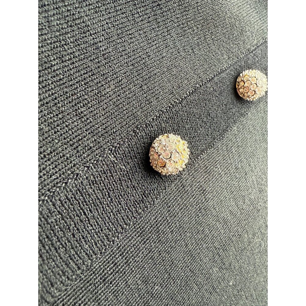 St. John Basics Black Santana Knit Cardigan Jacket Sweater 12 Rhinestone Buttons - Picture 2 of 6